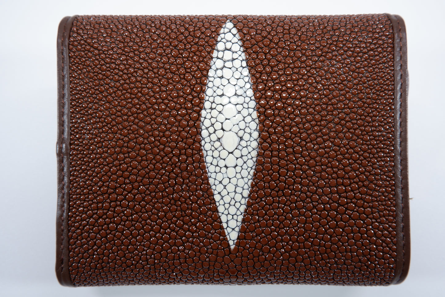 Genuine Stingray Skin Leather Medium Clutch Wallet Zip Coins Purse with Silver Buckle