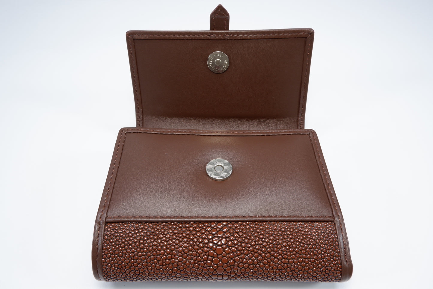 Genuine Stingray Skin Leather Medium Clutch Wallet Zip Coins Purse with Silver Buckle