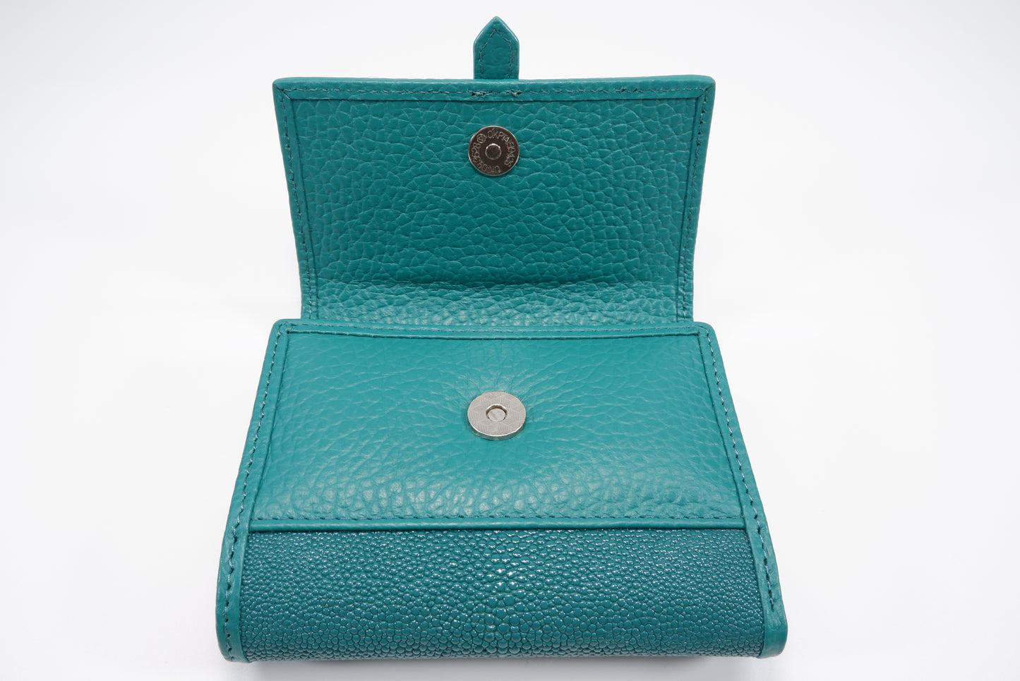 Genuine Stingray Skin Leather Medium Clutch Wallet Zip Coins Purse with Silver Buckle