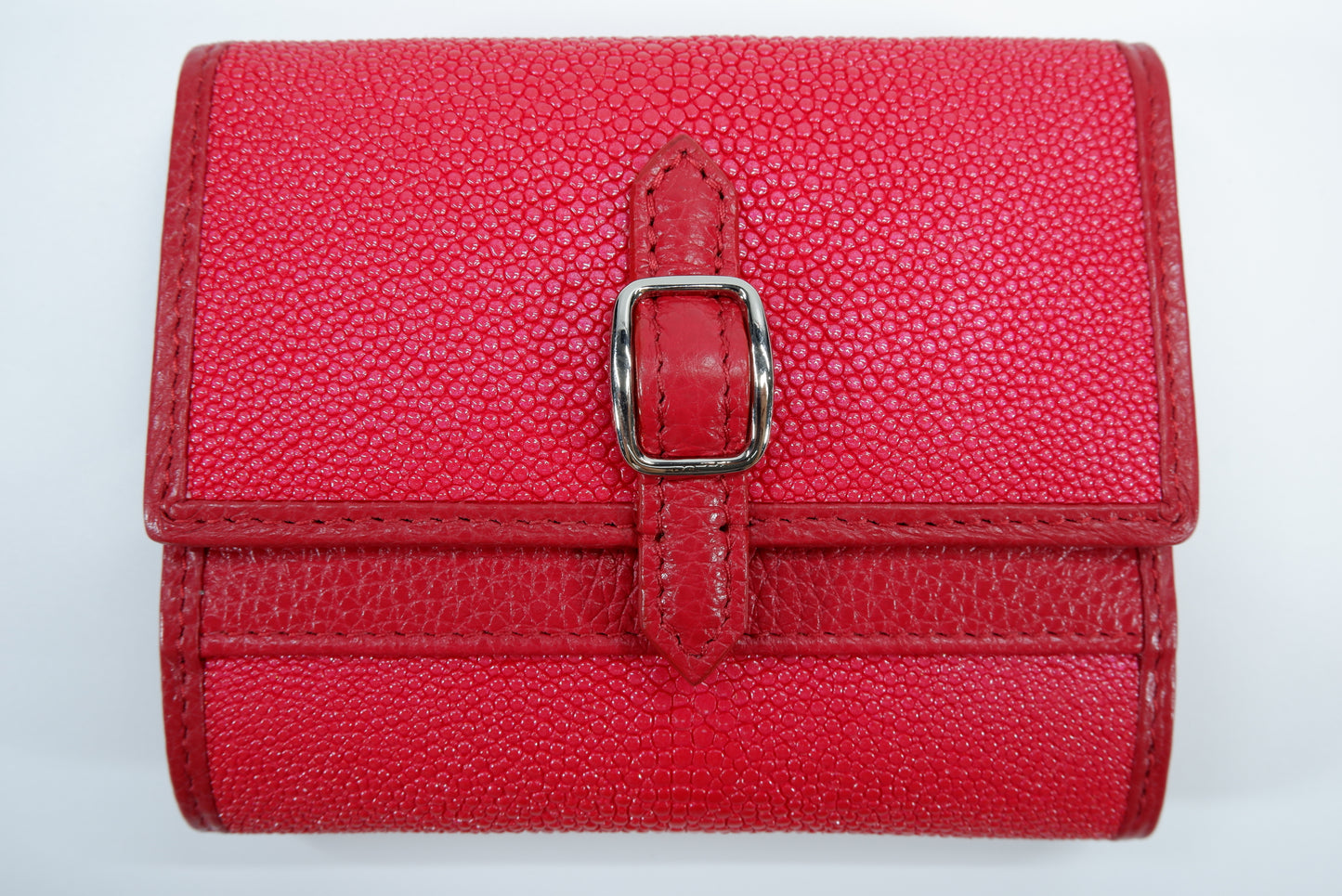 Genuine Stingray Skin Leather Medium Clutch Wallet Zip Coins Purse with Silver Buckle