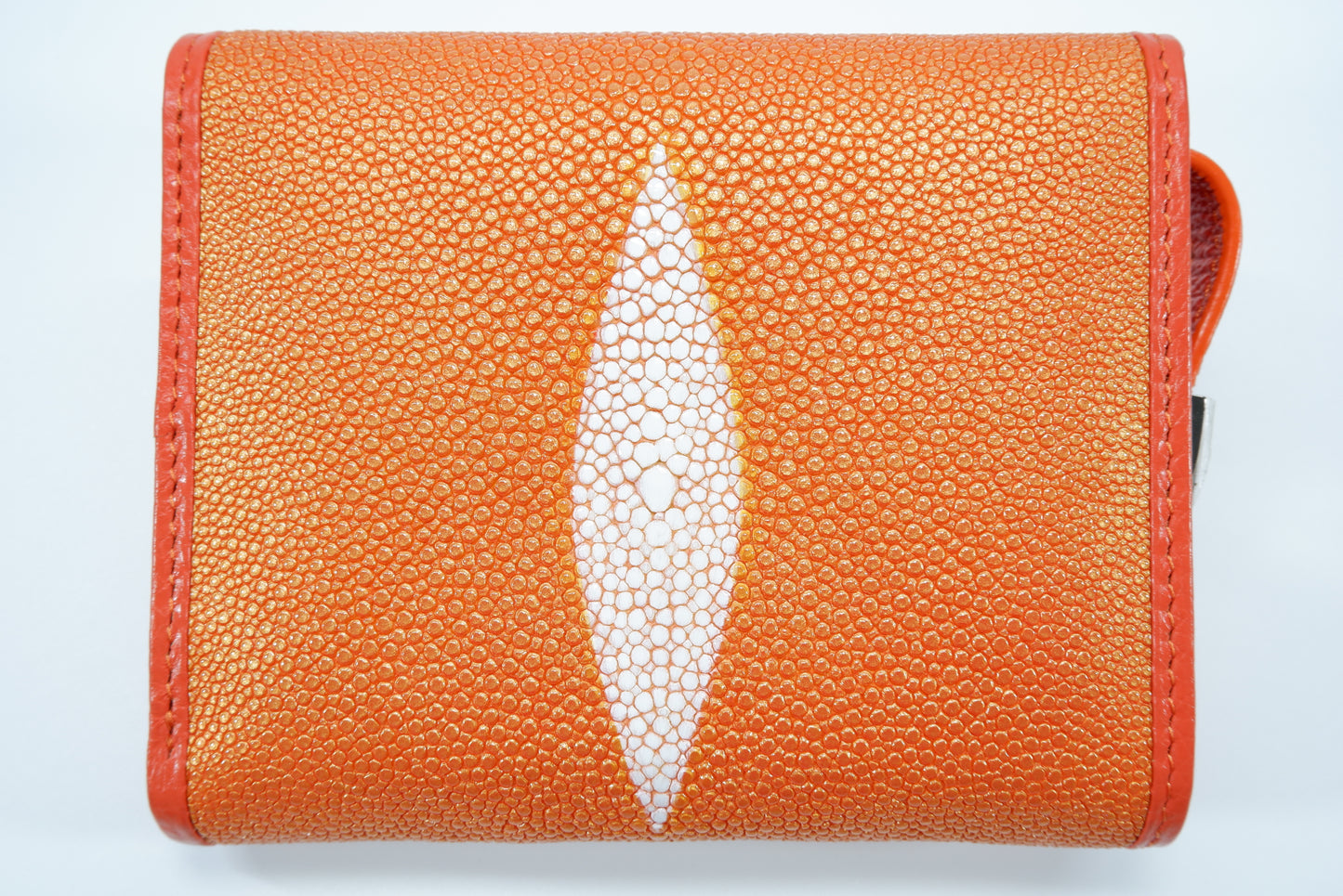 Genuine Stingray Skin Leather Medium Clutch Wallet Zip Coins Purse with Silver Buckle