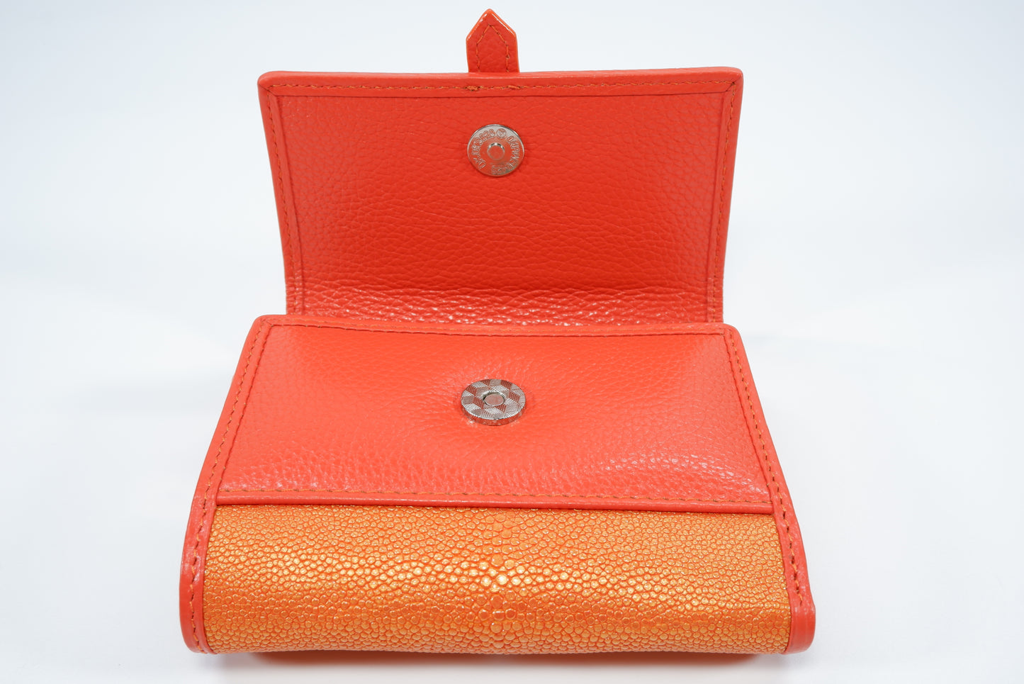 Genuine Stingray Skin Leather Medium Clutch Wallet Zip Coins Purse with Silver Buckle