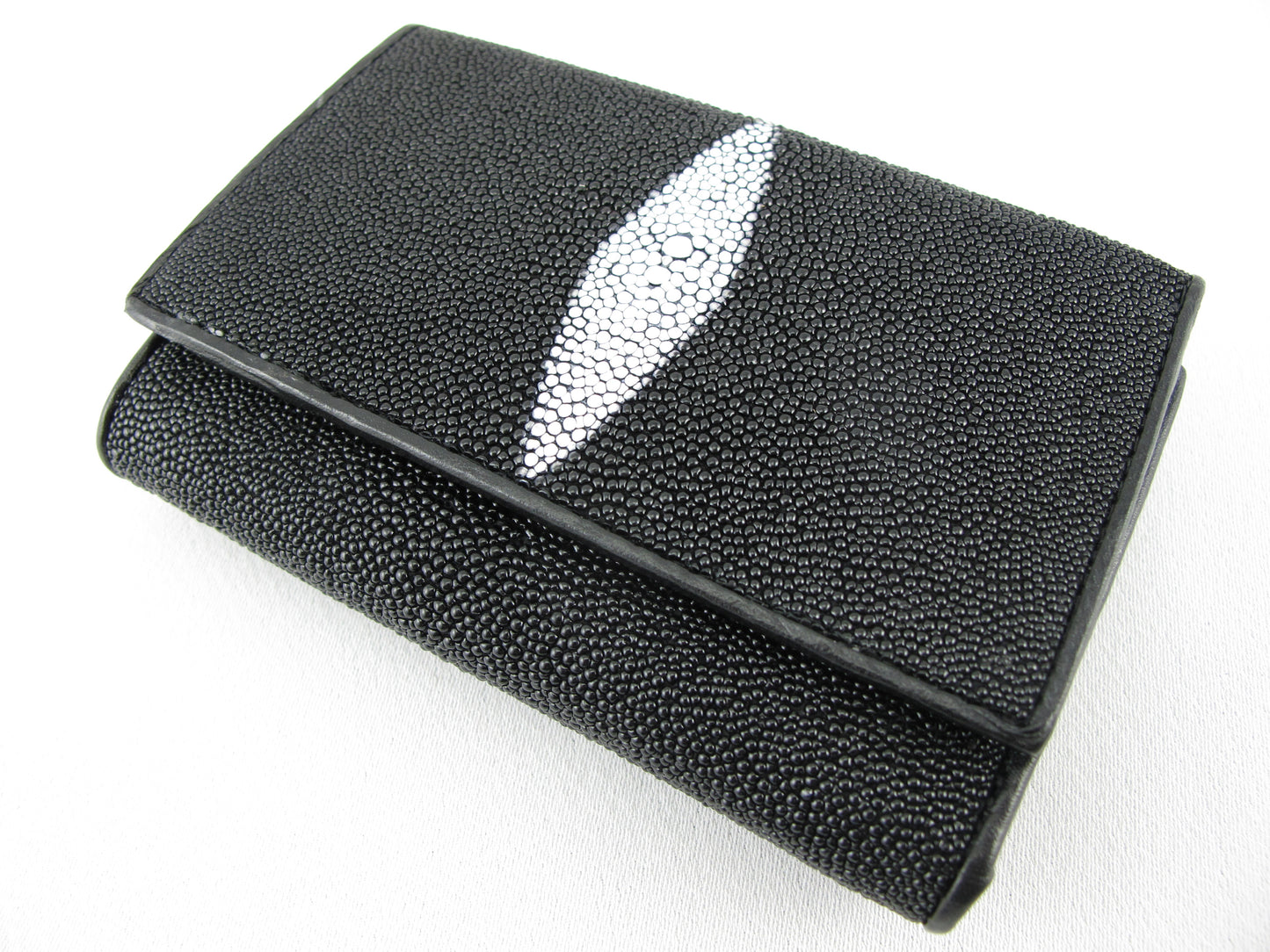 Genuine Stingray Skin Leather Medium Trifold Clutch Wallet Coins Purse
