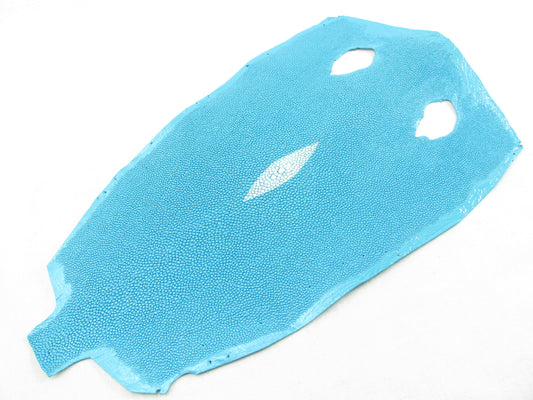 Genuine Stingray Skin Leather Round Shape Hide Pelt Turquoise Blue
