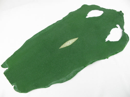 Genuine Stingray Skin Leather Long Shape Hide Pelt Moss Green