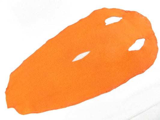 Genuine Stingray Skin Leather Round Shape Hide Pelt Traffic Orange