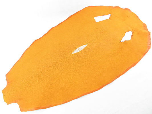 Genuine Stingray Skin Leather Round Shape Hide Pelt Yellow Orange