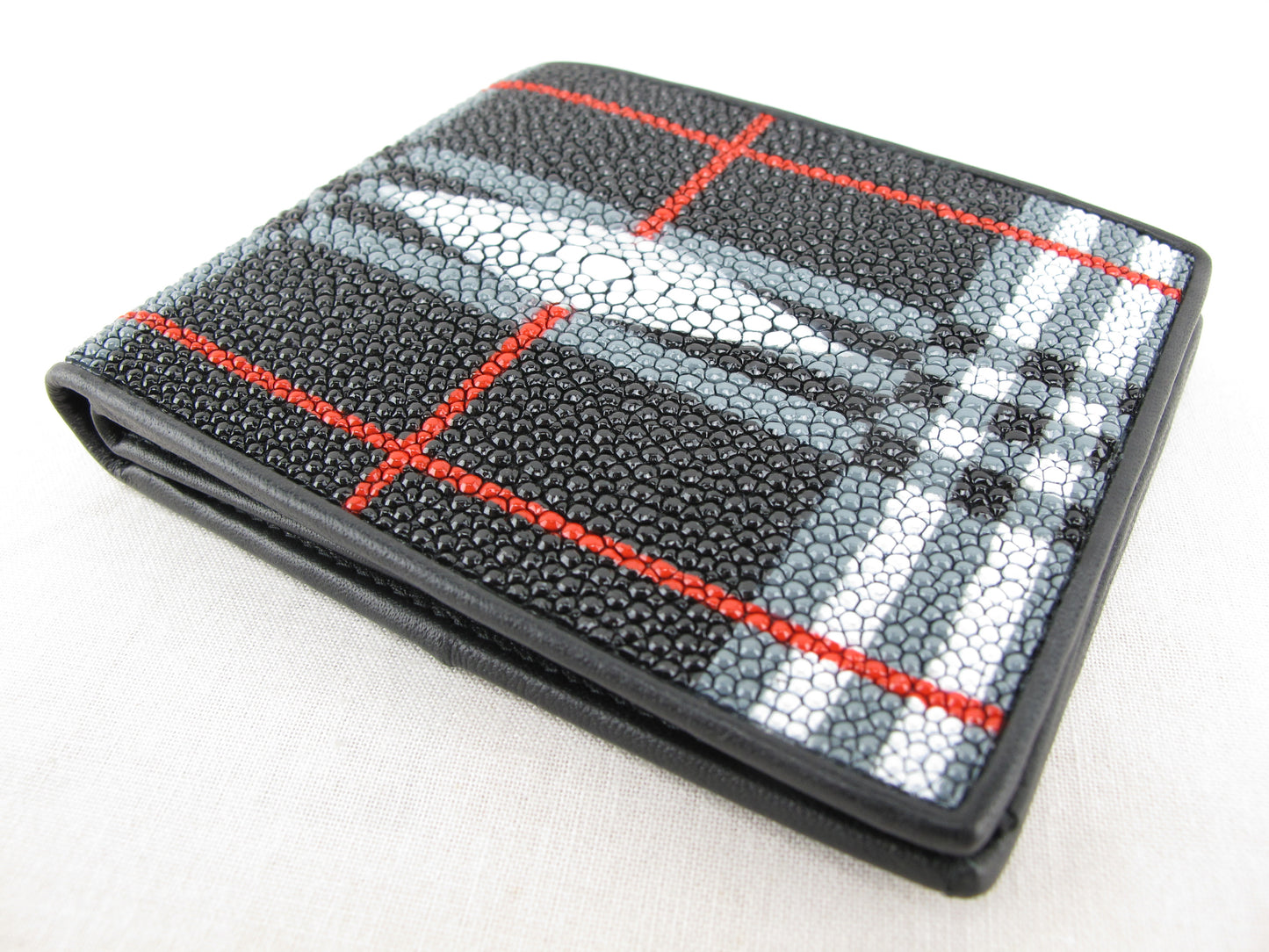 Genuine Stingray Skin Leather Bifold Diagram Men's Wallet