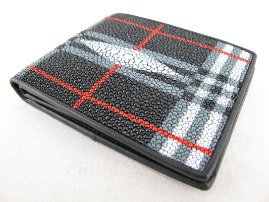 Genuine Stingray Skin Leather Bifold Diagram Men's Wallet