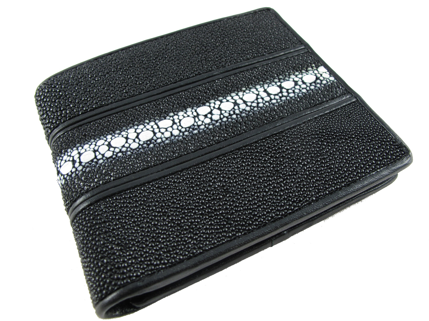 Genuine Stingray Skin Leather Row Diamond Bifold Men's Wallet