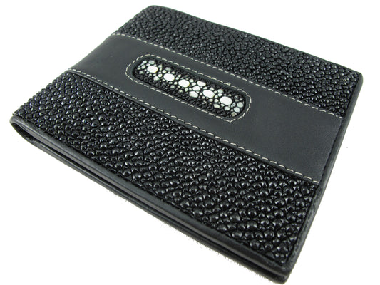 Genuine Stingray Skin Leather Row Diamond Bifold Men's Wallet