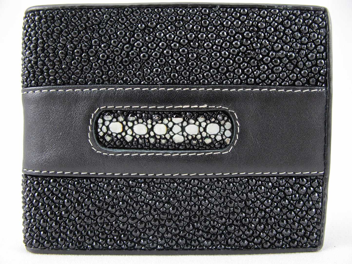 Genuine Stingray Skin Leather Row Diamond Bifold Men's Wallet