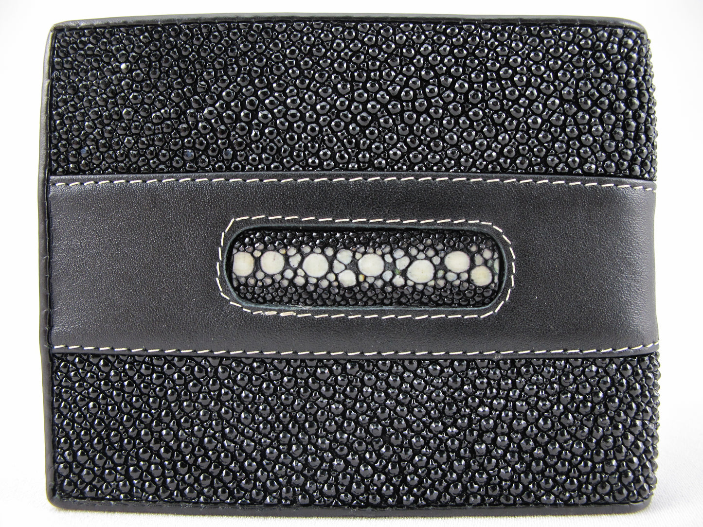 Genuine Stingray Skin Leather Row Diamond Bifold Men's Wallet