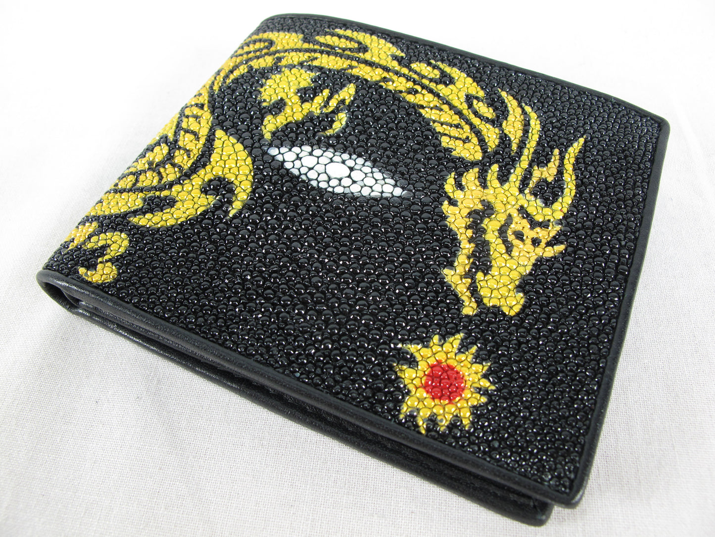 Genuine Stingray Skin Leather Bifold Dragon Men's Wallet
