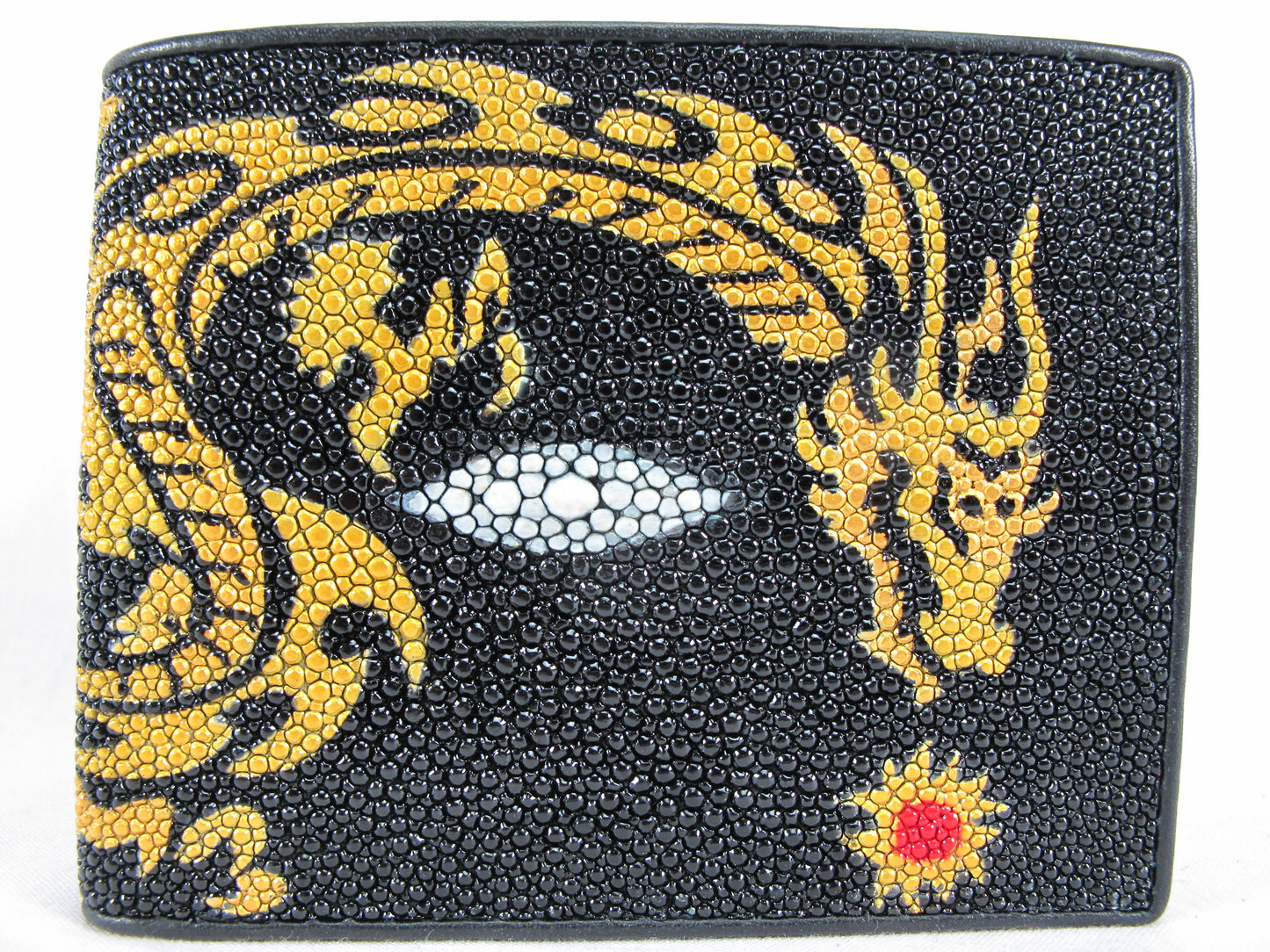 Genuine Stingray Skin Leather Bifold Dragon Men's Wallet