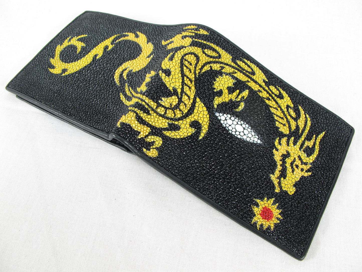 Genuine Stingray Skin Leather Bifold Dragon Men's Wallet