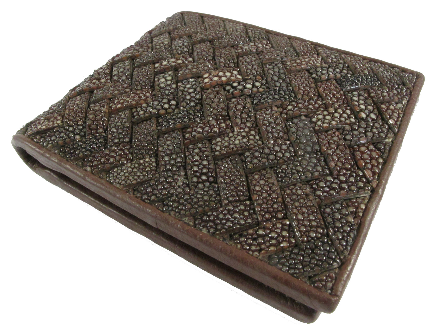 Genuine Polished Stingray Skin Leather Intrecciato Men's Bifold Handmade Wallet