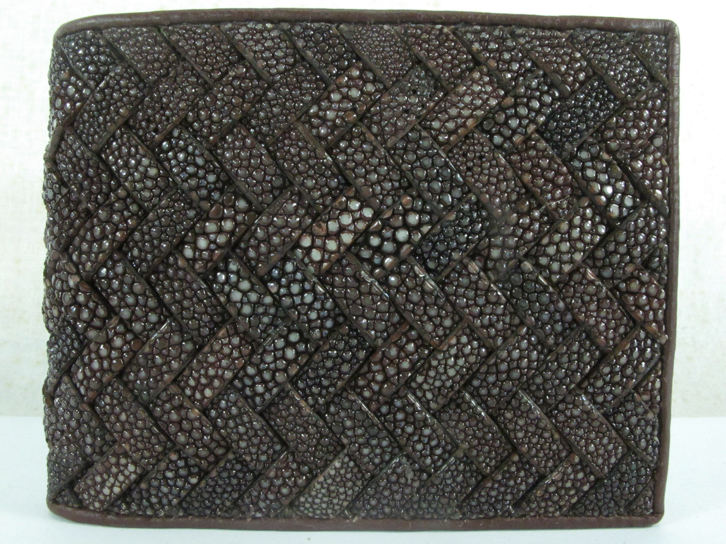 Genuine Polished Stingray Skin Leather Intrecciato Men's Bifold Handmade Wallet