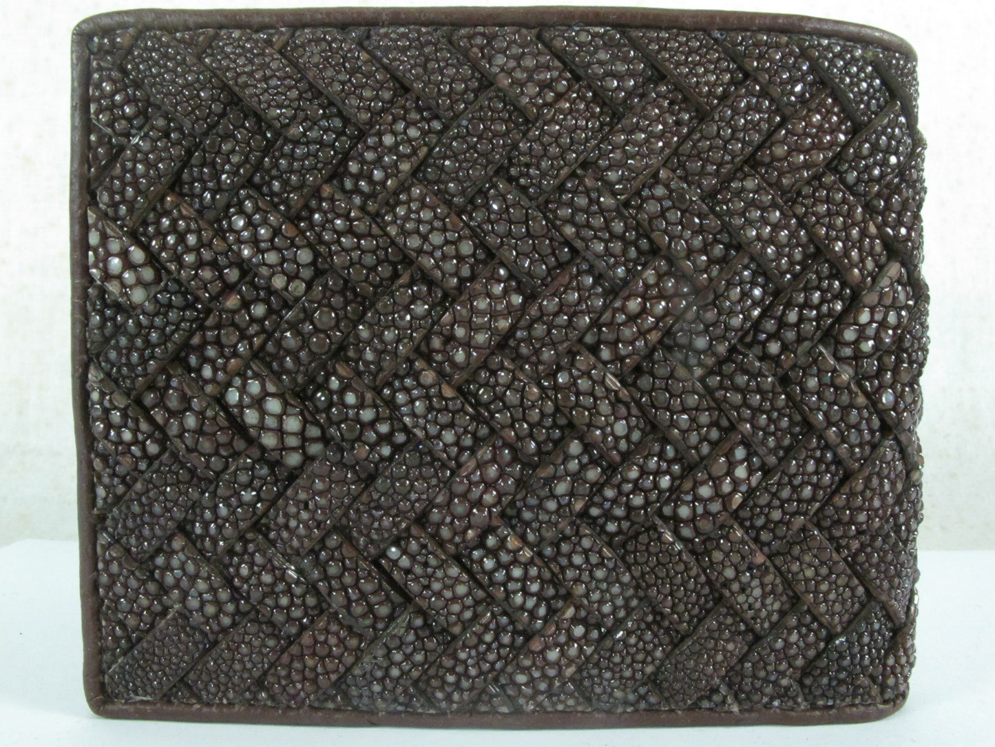 Genuine Polished Stingray Skin Leather Intrecciato Men's Bifold Handmade Wallet