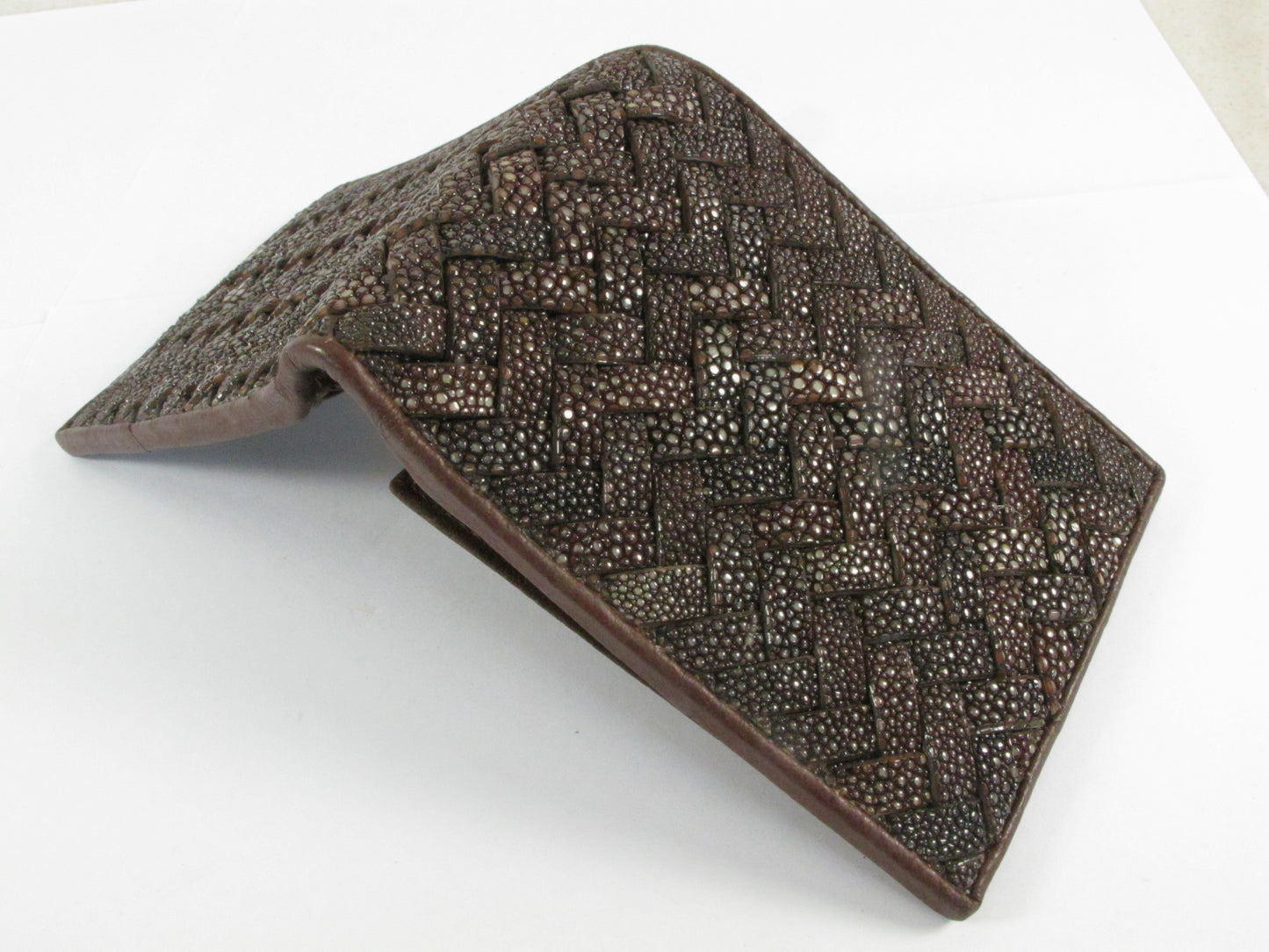 Genuine Polished Stingray Skin Leather Intrecciato Men's Bifold Handmade Wallet