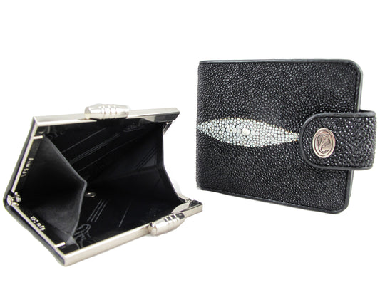 Genuine Stingray Skin Leather Women's Bifold Coins Wallet