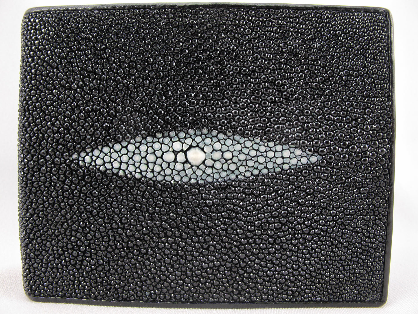 Genuine Stingray Skin Leather Large Coins Bifold Wallet Black