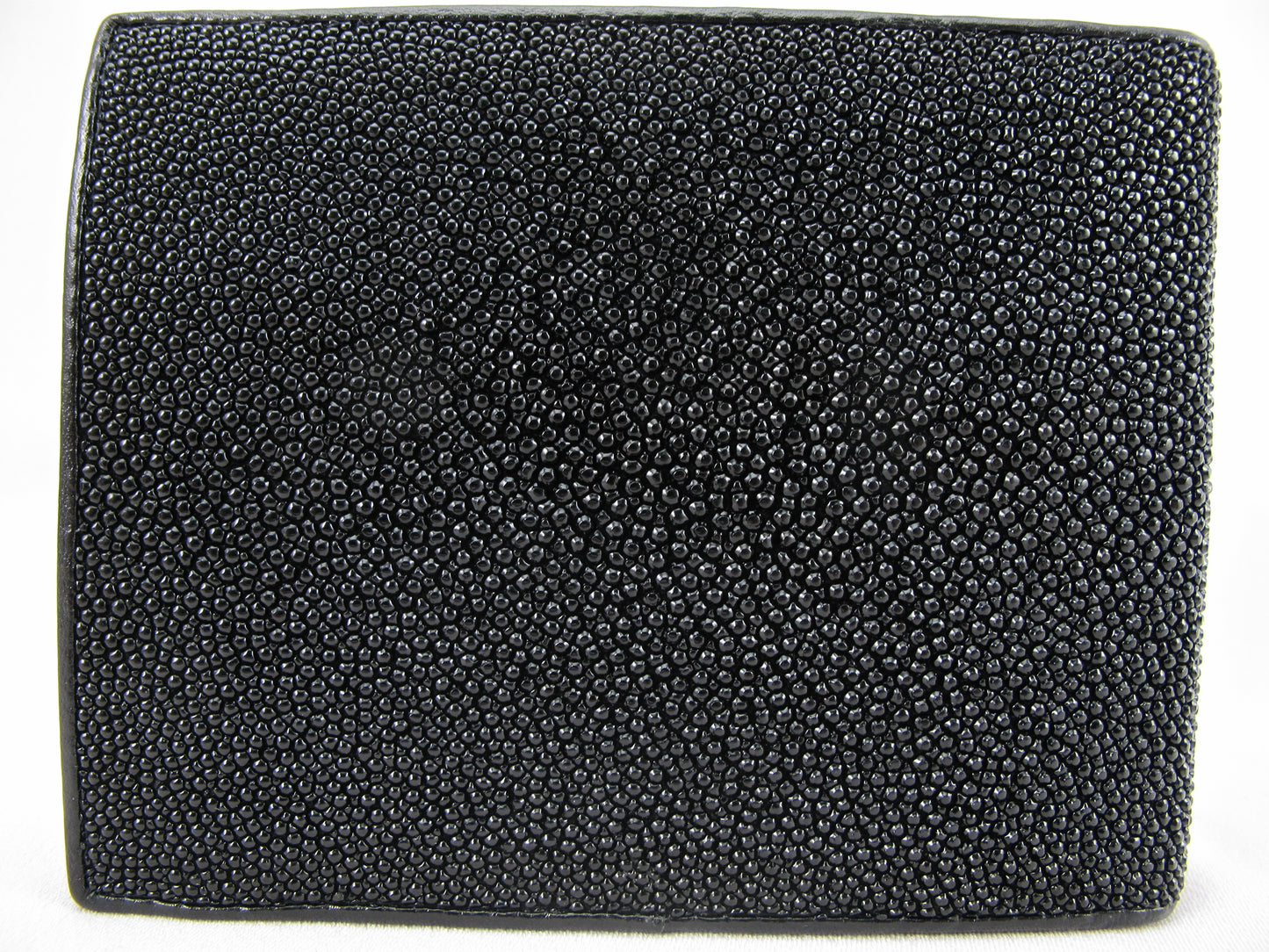 Genuine Stingray Skin Leather Large Coins Bifold Wallet Black