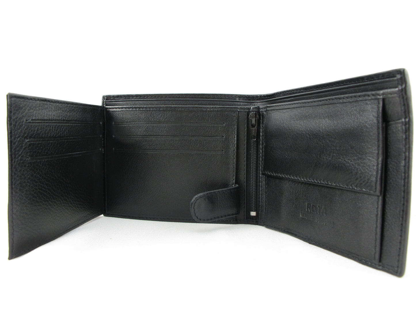 Genuine Stingray Skin Leather Large Coins Bifold Wallet Black