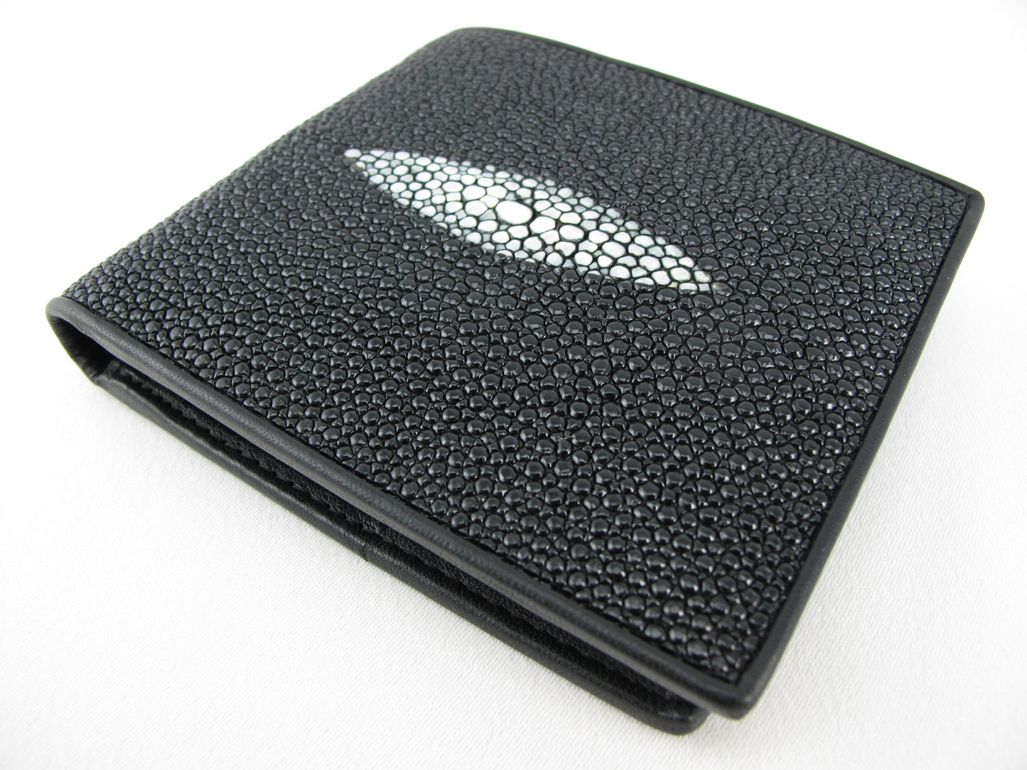 Genuine Stingray Skin Leather Removable Bifold Wallet Black