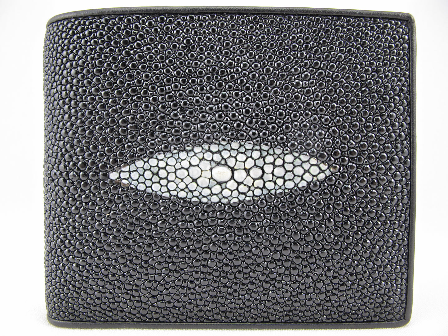 Genuine Stingray Skin Leather Removable Bifold Wallet Black