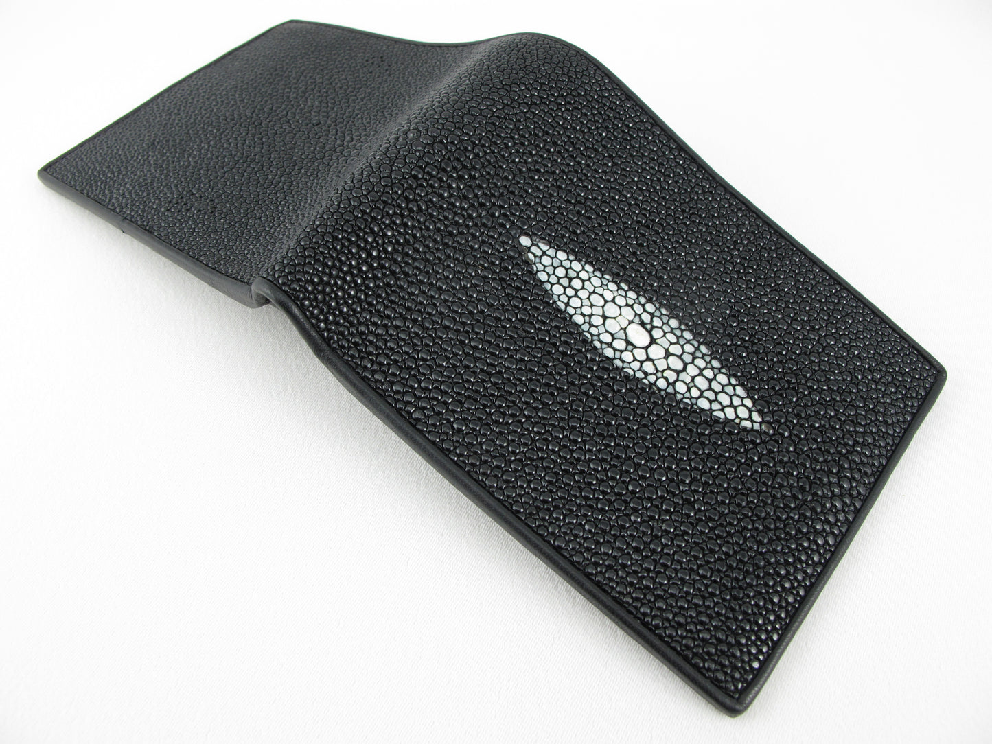 Genuine Stingray Skin Leather Removable Bifold Wallet Black