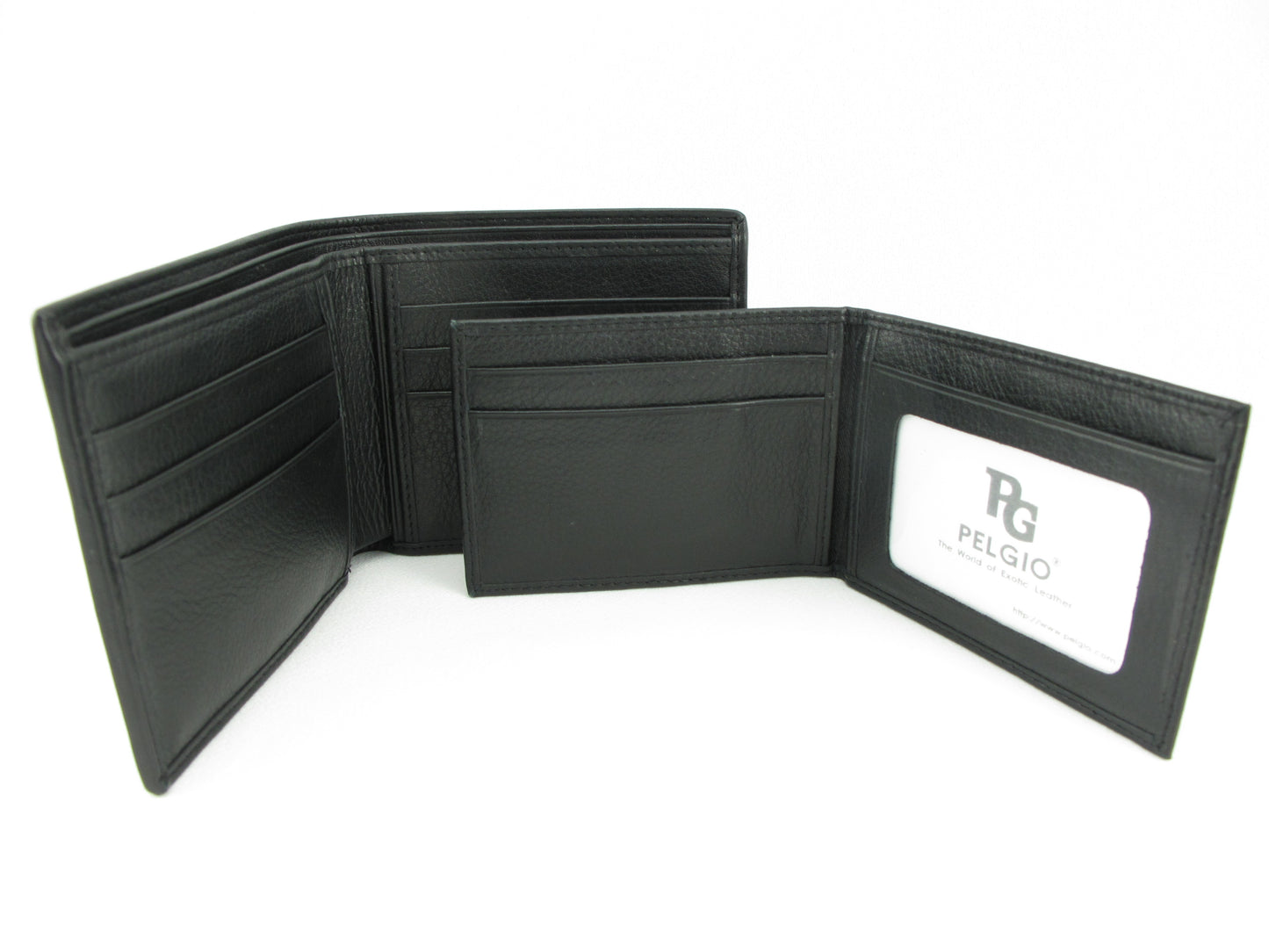 Genuine Stingray Skin Leather Removable Bifold Wallet Black