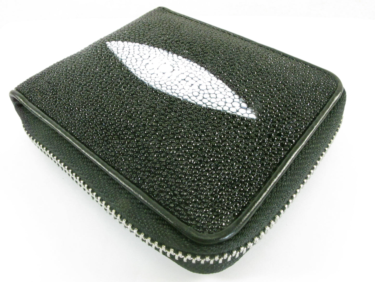 Genuine Stingray Skin Leather Zip Around Bifold Wallet