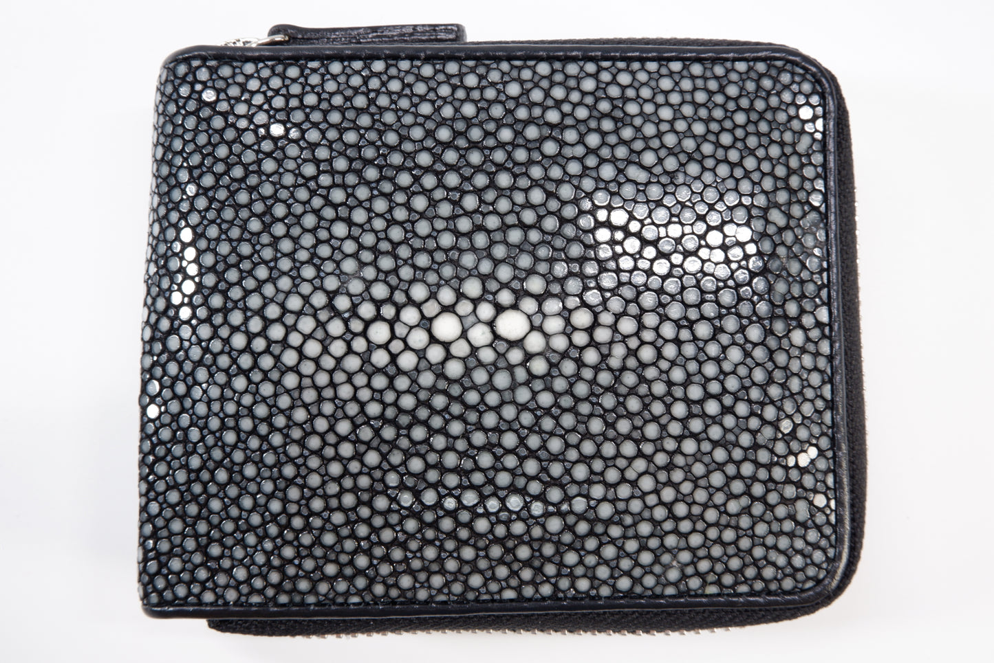 Genuine Polished Stingray Skin Leather Zip Around Bifold Wallet