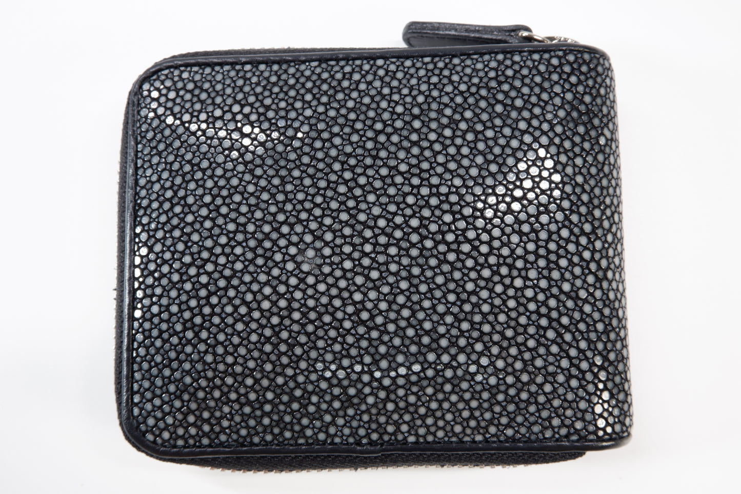 Genuine Polished Stingray Skin Leather Zip Around Bifold Wallet