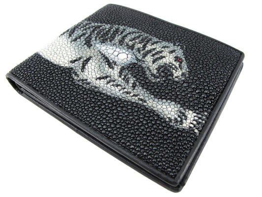 Genuine Stingray Skin Leather Bifold Men's Wallet Tiger Printed