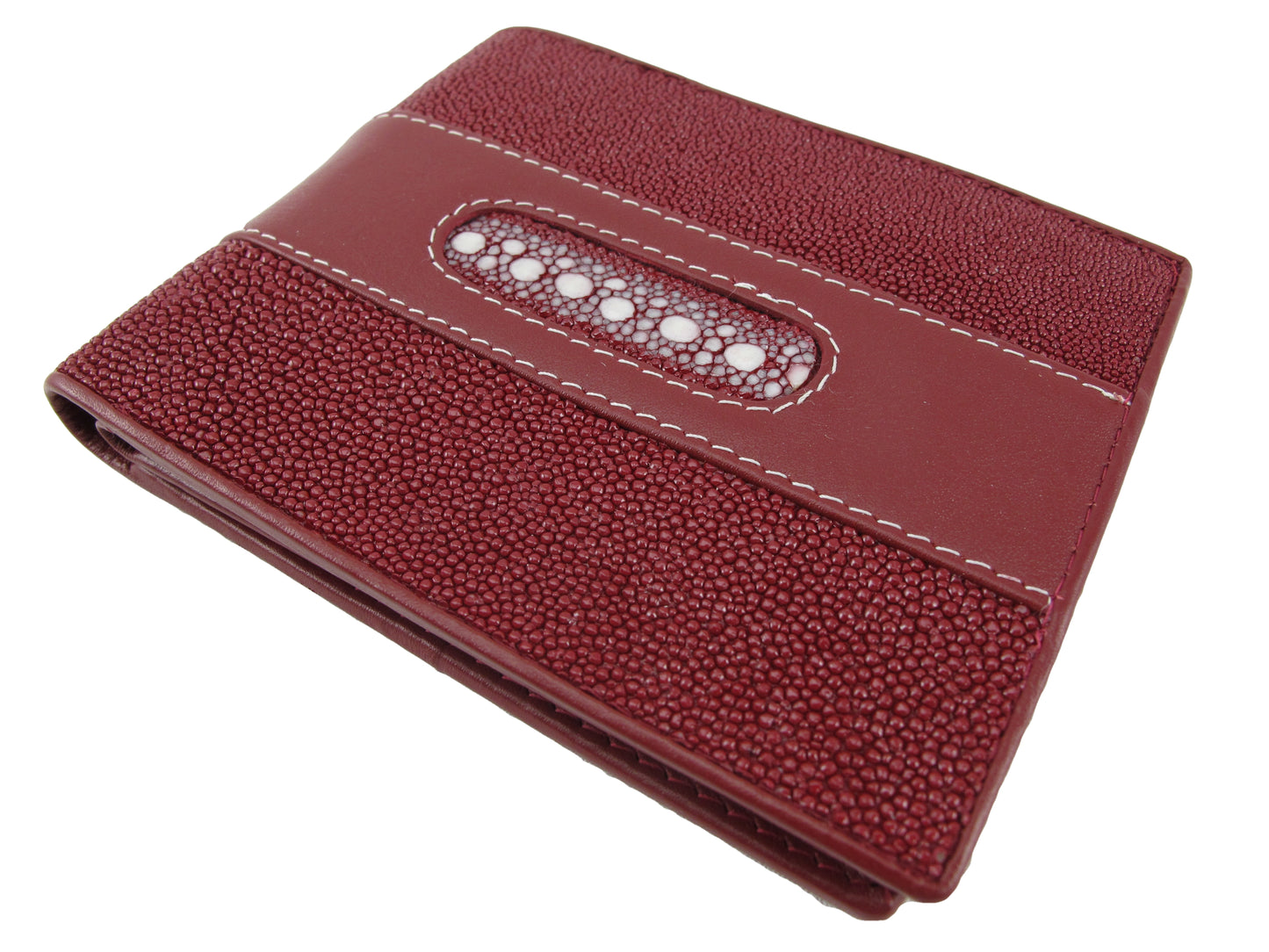 Genuine Stingray Skin Leather Row Diamond Bifold Men's Wallet