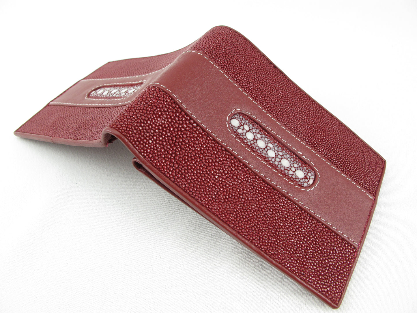 Genuine Stingray Skin Leather Row Diamond Bifold Men's Wallet