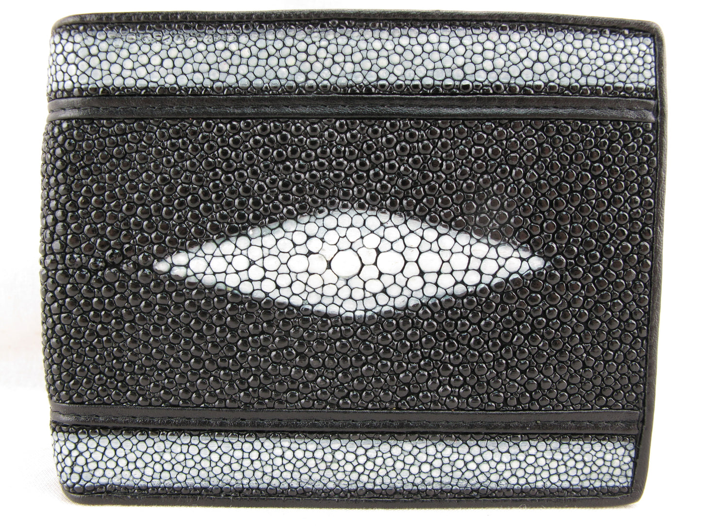 Genuine Stingray Skin Leather Double Stripe Bifold Wallet