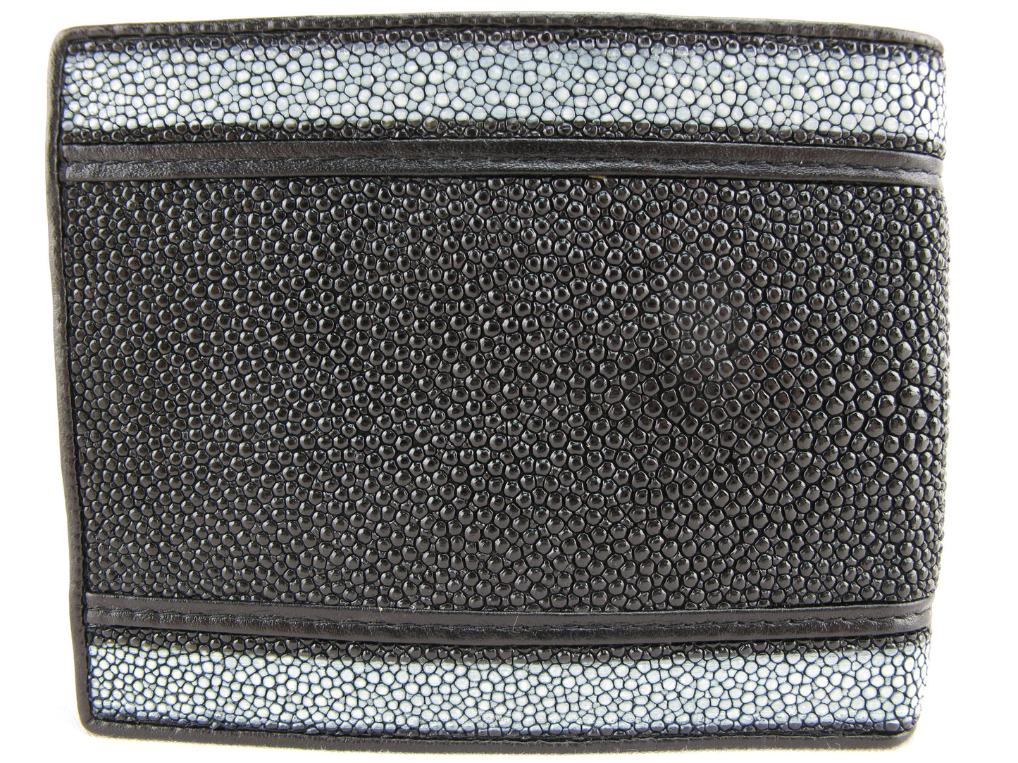 Genuine Stingray Skin Leather Double Stripe Bifold Wallet