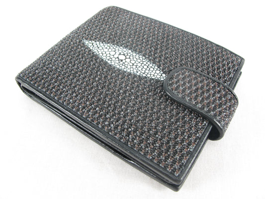 Genuine Stingray Skin Leather Large Coins Bifold Unisex Wallet