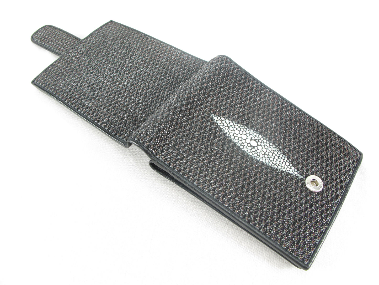 Genuine Stingray Skin Leather Large Coins Bifold Unisex Wallet
