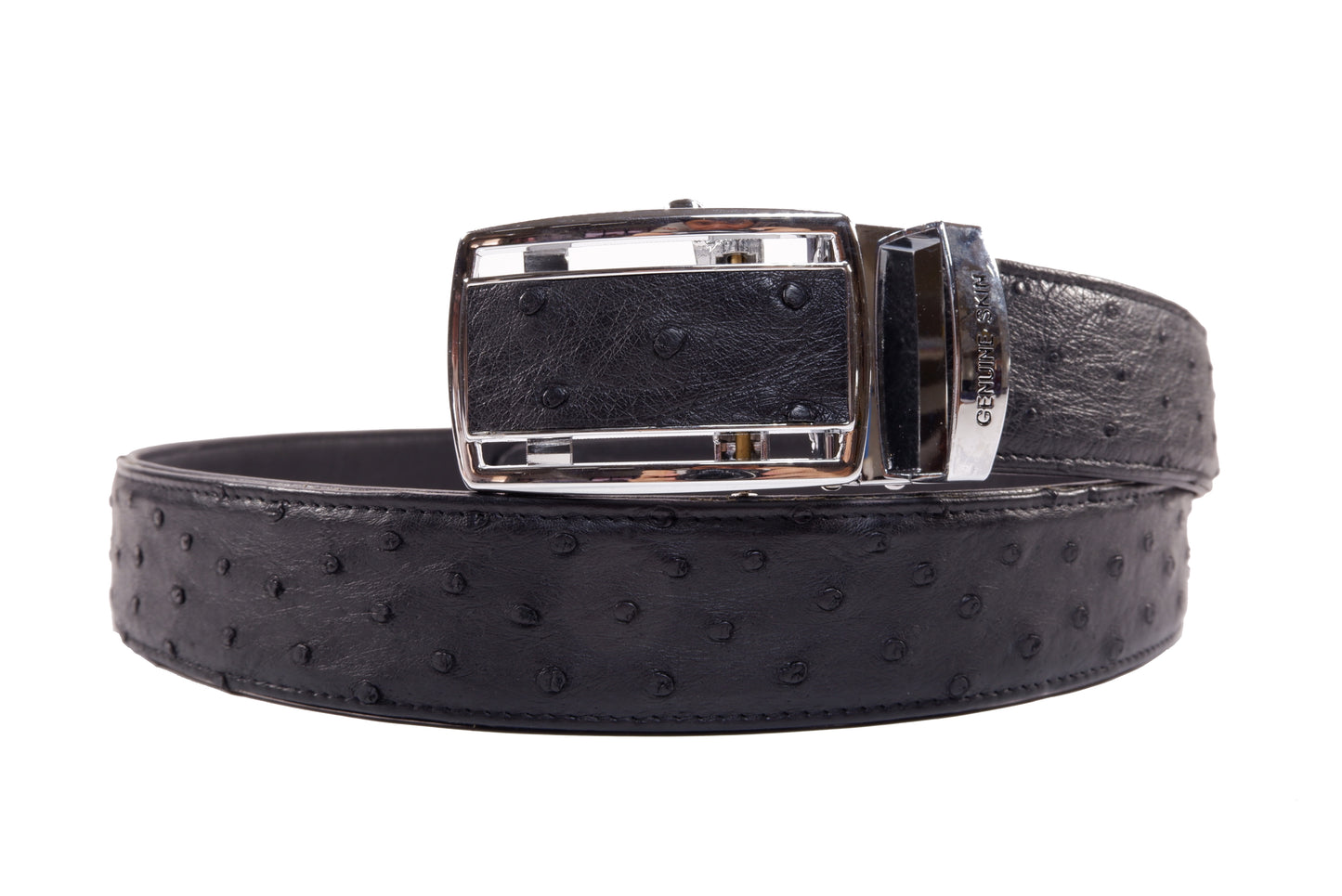 Genuine Ostrich Quill Skin Leather Auto Locking Men's Belt