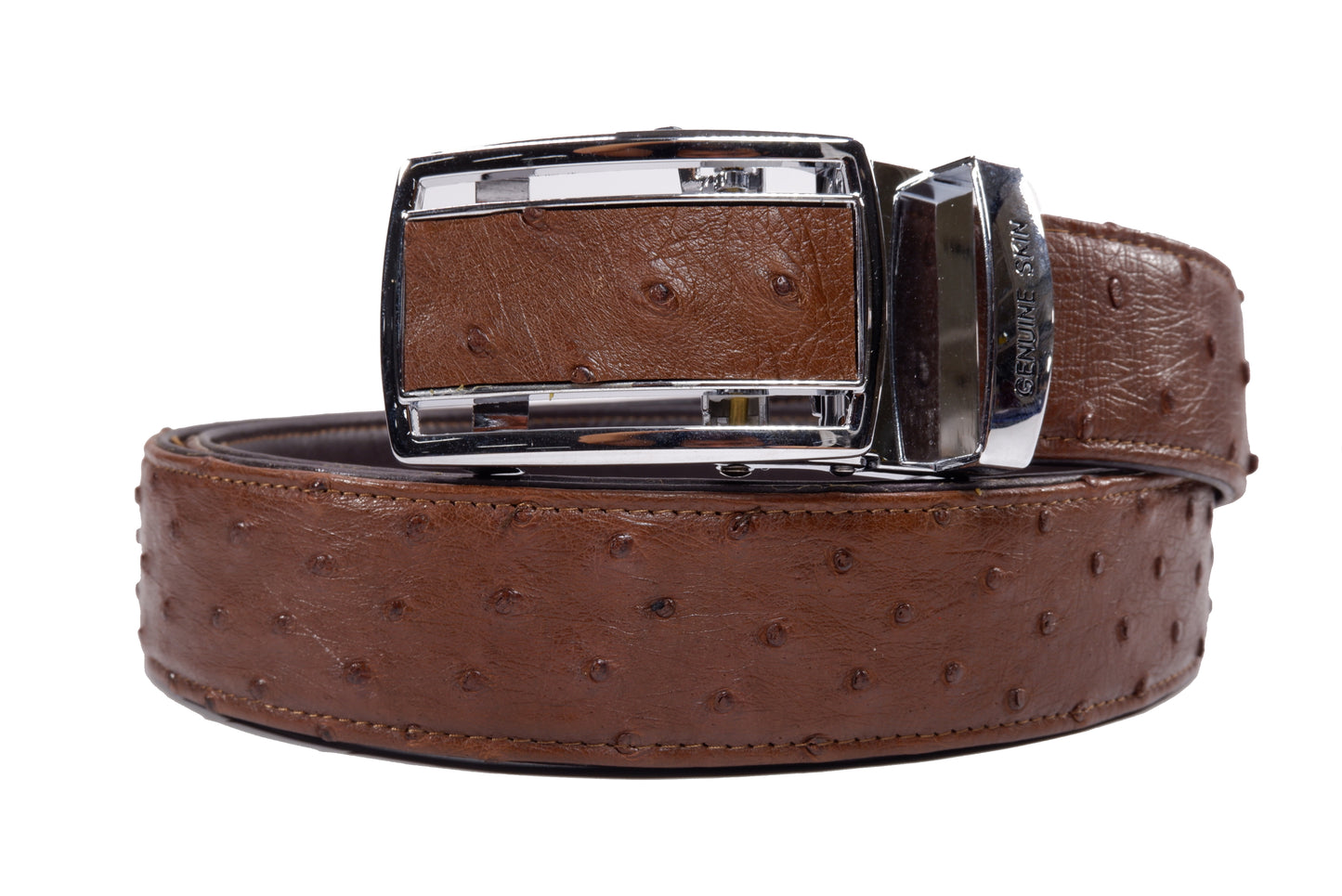 Genuine Ostrich Quill Skin Leather Auto Locking Men's Belt