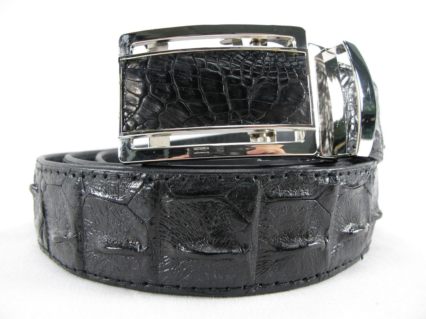 Genuine Crocodile Single Hornback Skin Leather Auto Locking Men's Belt