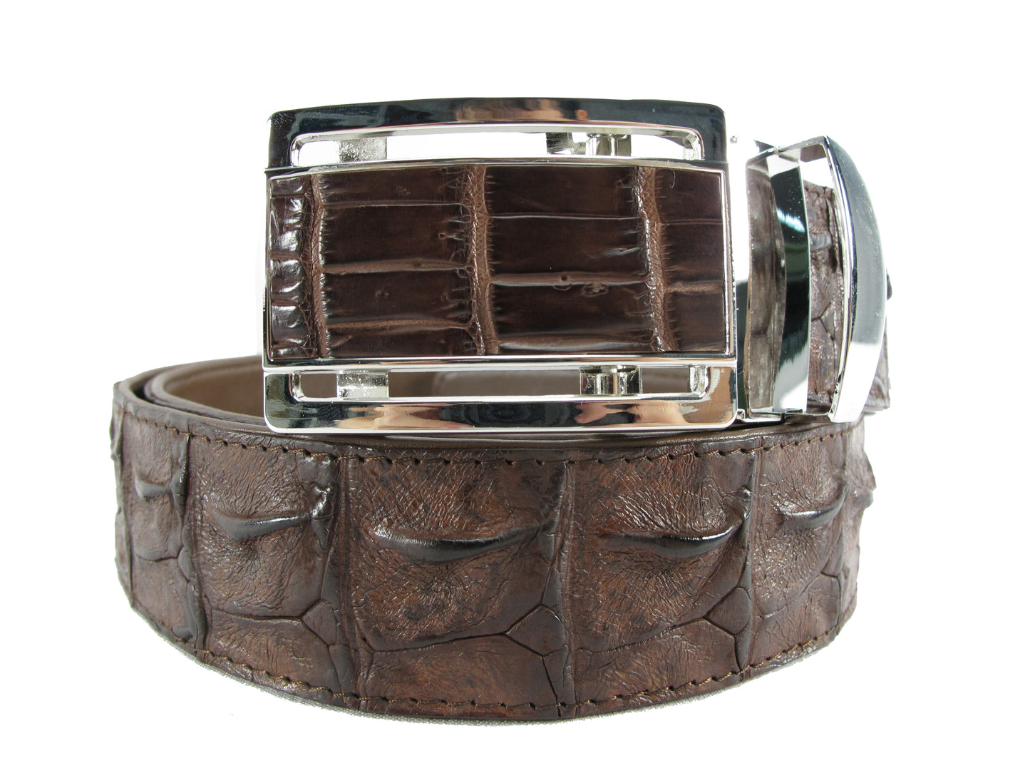 Genuine Crocodile Single Hornback Skin Leather Auto Locking Men's Belt