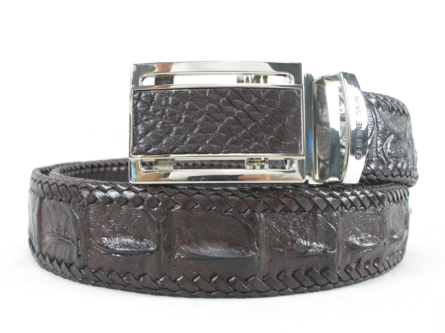 Genuine Crocodile Single Hornback Skin Leather Auto Locking Handmade Belt