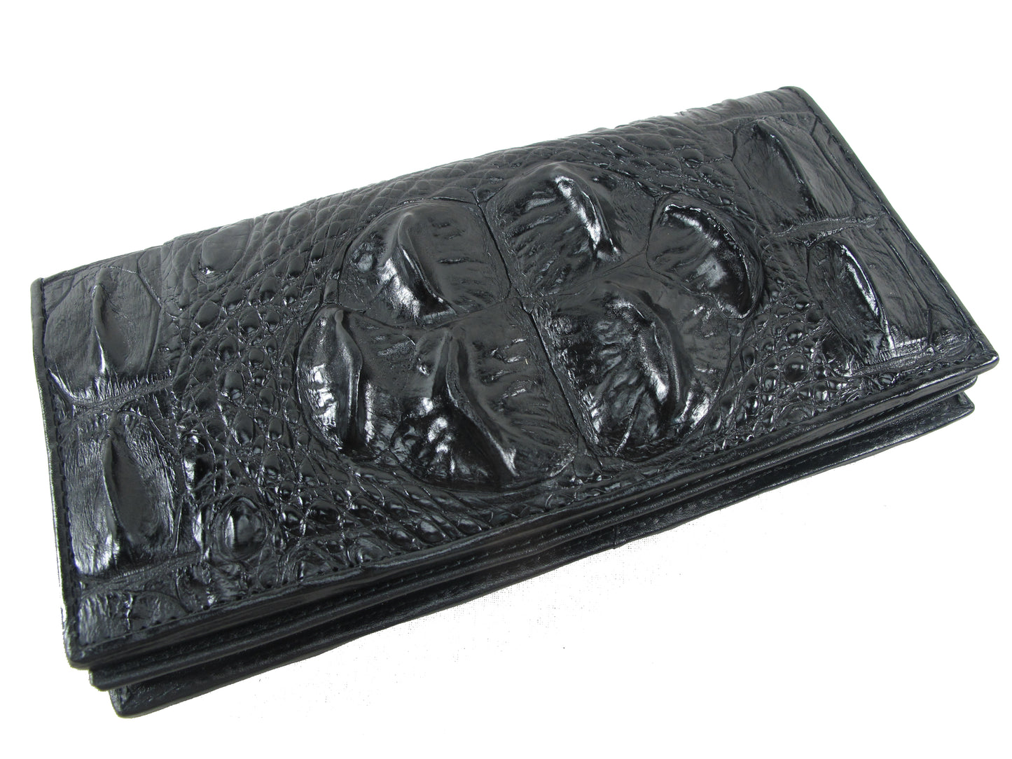 Genuine Crocodile Hornback Skin Leather Checkbook Long Wallet