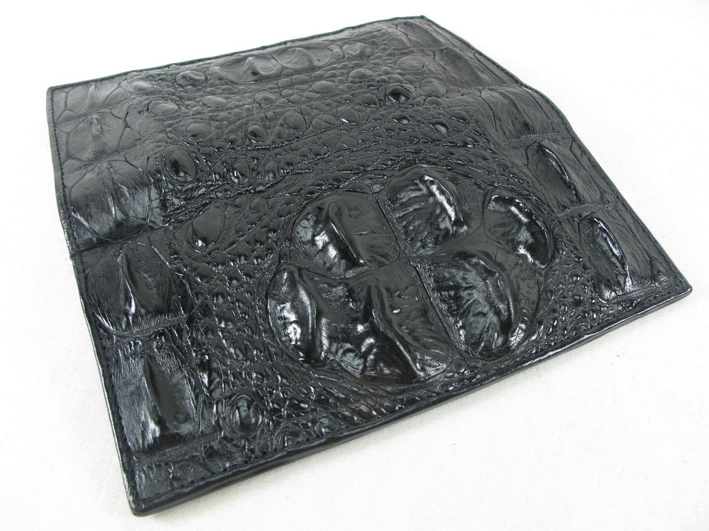 Genuine Crocodile Hornback Skin Leather Checkbook Long Wallet