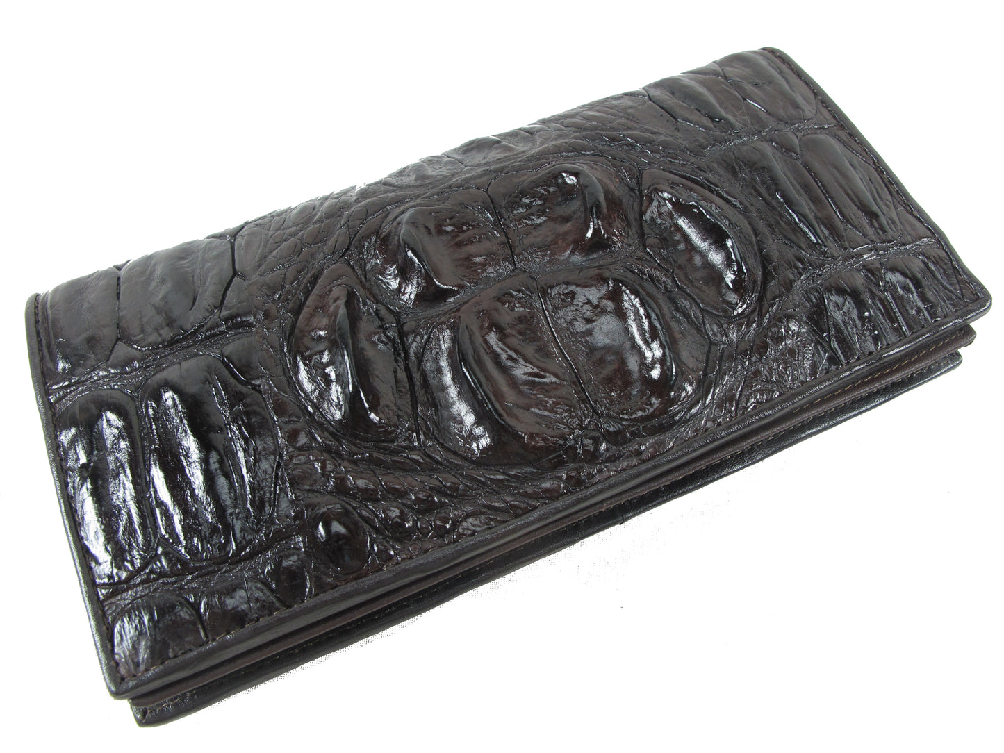 Genuine Crocodile Hornback Skin Leather Checkbook Long Wallet